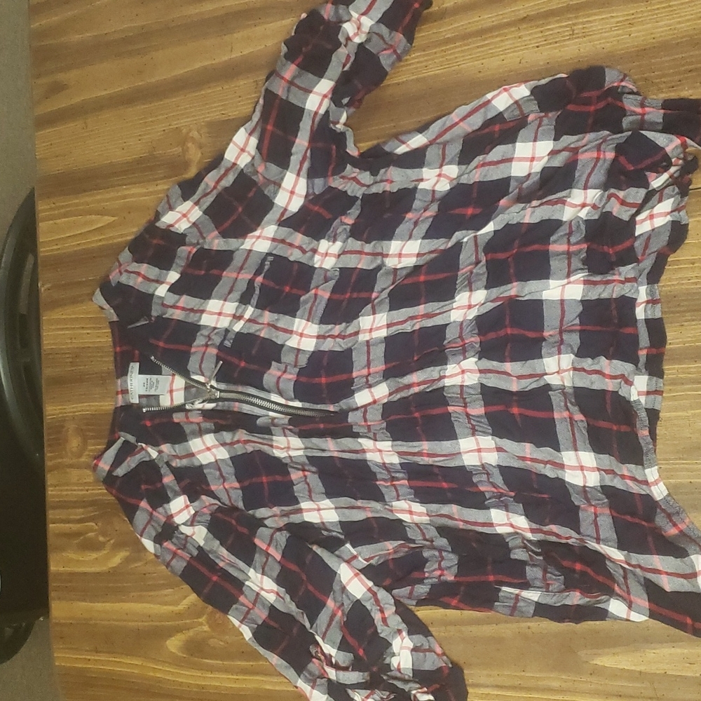 Plaid Blouse with Zipper